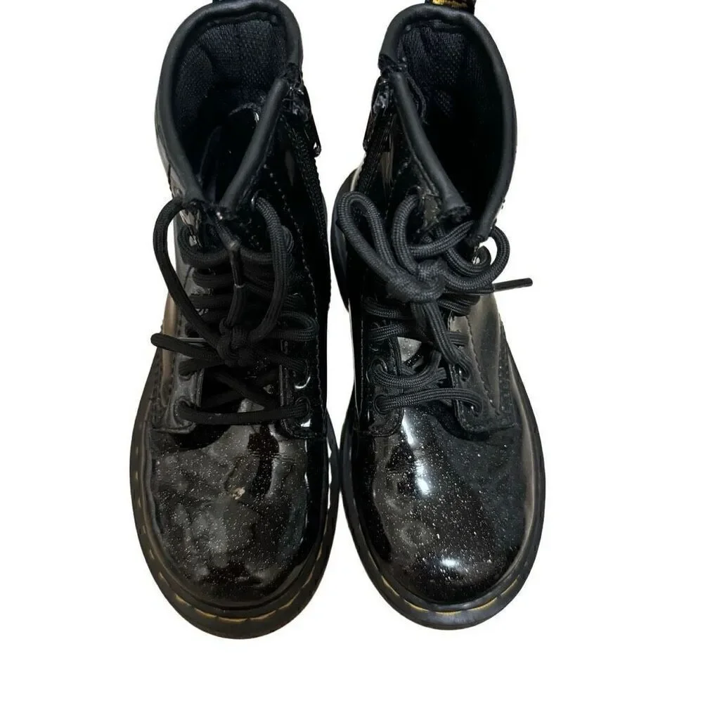 Dr. Martens 1460 Glitter Boots Black Patent Side Zip Youth Size 12